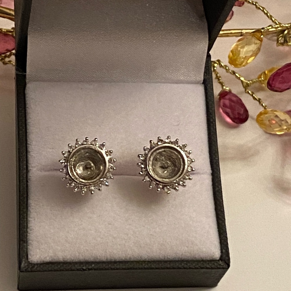 Vintage Diamond 14K White Gold Stud Earrings Jackets - Picture 12 of 12